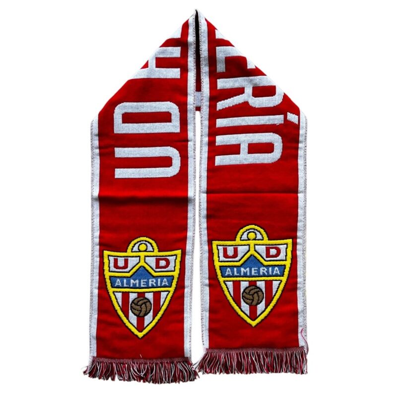 Bufanda oficial UD Almería roja y blanca clásica con escudos bordados